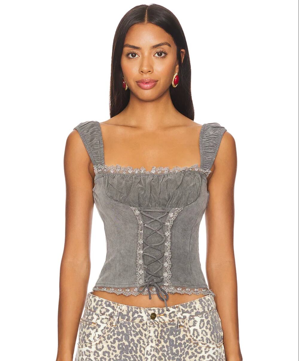 Lioness Palmer Corset Top in Washed Grey Size Large NWT